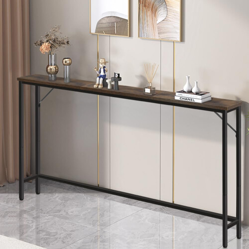 FURWOO Slim Console Table for Hallway Industrial Compact Display Table Sofa Table for Small Spaces(Rustic Brown) 1