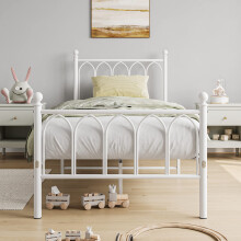 JELUTE Single Metal Bed Frame 90 x x190 cm with Headboard and Footboard Heavy Duty Foundation,Metal Slat Support, White