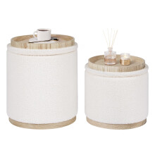 Bonlife Round White Ottoman with Storage Set of 2,Makeup Vanity Stool Chair,Ottoman Coffee Table for Living Room,Bedroom,Dining Room,39x39x44cm