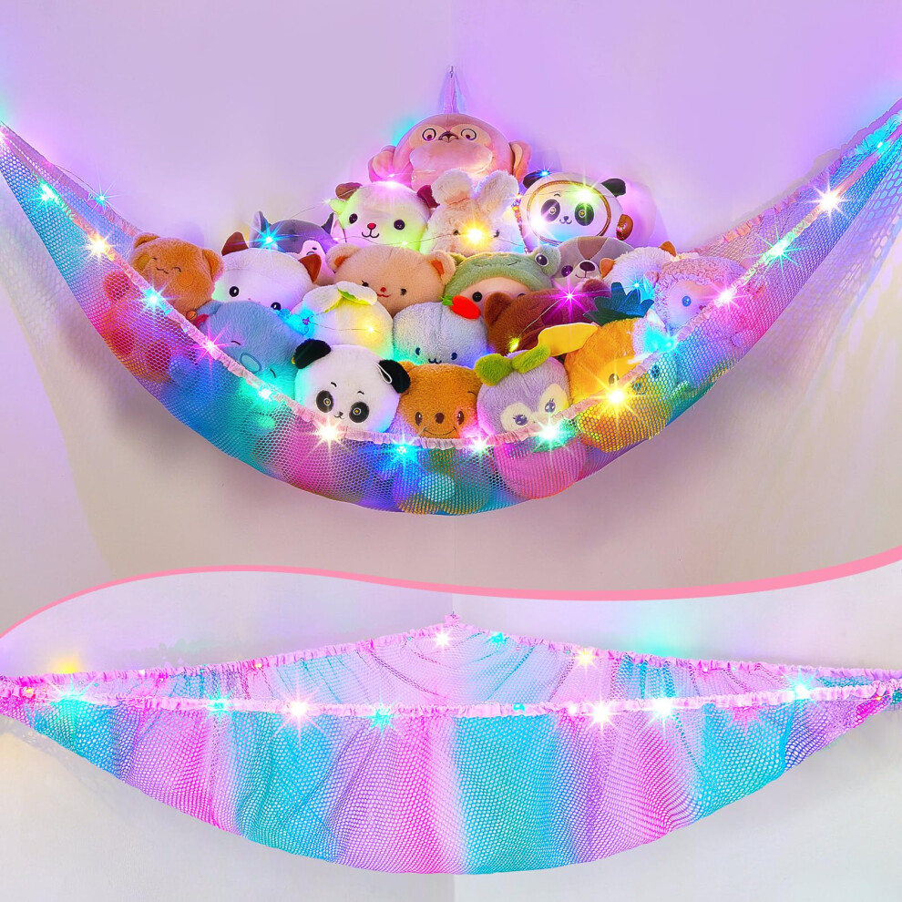 Toy Hammock For Stuffed Animals Soft Toy Storage Net With Led Cuddly Toys Organizer Holder Large Corner Hanging Net Plush Macrame Kids Light Mhjy