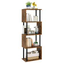 IBUYKE 5/6-Tier Tall Bookshelf,S-Shaped Geometric Bookcase, Wood Display Shelves With Storage,Industrial Bookshelf for Living Room Bedroom, Home
