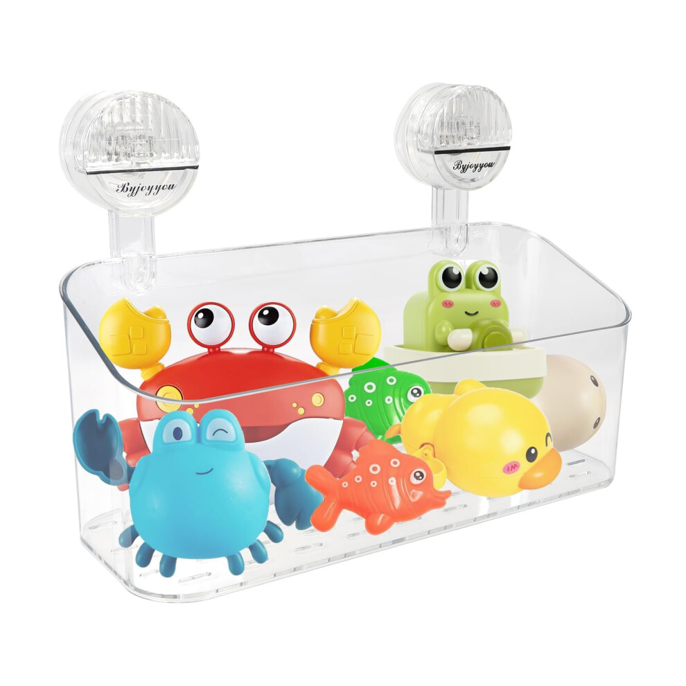 Bath Toy Storage Basket,Bathtub Toy Clear Bath Toy Holder Toy Tidy Caddy Suction Cup No-Drilling Plastic Bath Caddy Tray For Toys Gzsekken
