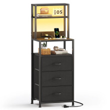 VERMESS Bedside Table with 3 Drawers and Charging Station, Small Nightstand for Bedroom, Chest of Drawers Bedroom, Storage Drawers for Living Room,