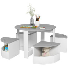 AIYAPLAY Kids Table and Chairs Set, Five-Piece Childrens Table and Chair Set with Storage, Children Activity Table for Ages 3-8 Years, Grey