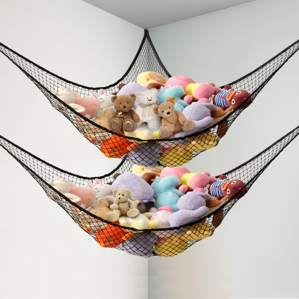 Powkoo 2 Pack Teddy Hammock Extra Large Toy Hammock For Stuffed Animals - Soft Cuddly Toy Storage Net For Kids Bedroom Toddler Room Nursery Decor