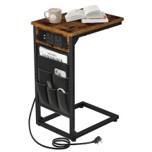 AMHANCIBLE C-Shaped Side Table, Bedside Table with Charging Station,2 USB & AC Outlets, End Table with Cloth Storage Bag, Sofa Table for Small Spaces,