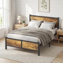 Frost IX 4ft6 Double Bed Frame with Headboard, All Heavy Duty Metal Slats Support with Under-Bed Storage, Noise Free, Easy Assembly, No Box Spring