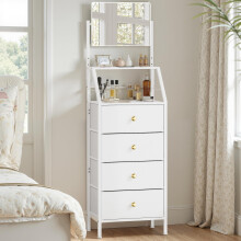 OYRREU Chest of Drawers with Mirror and 4 Fabric Drawers, Wood Top, 2-in-1 Tall Chest of Drawers for Clothes, Dresser for Bedroom, Hallway, Livingroom
