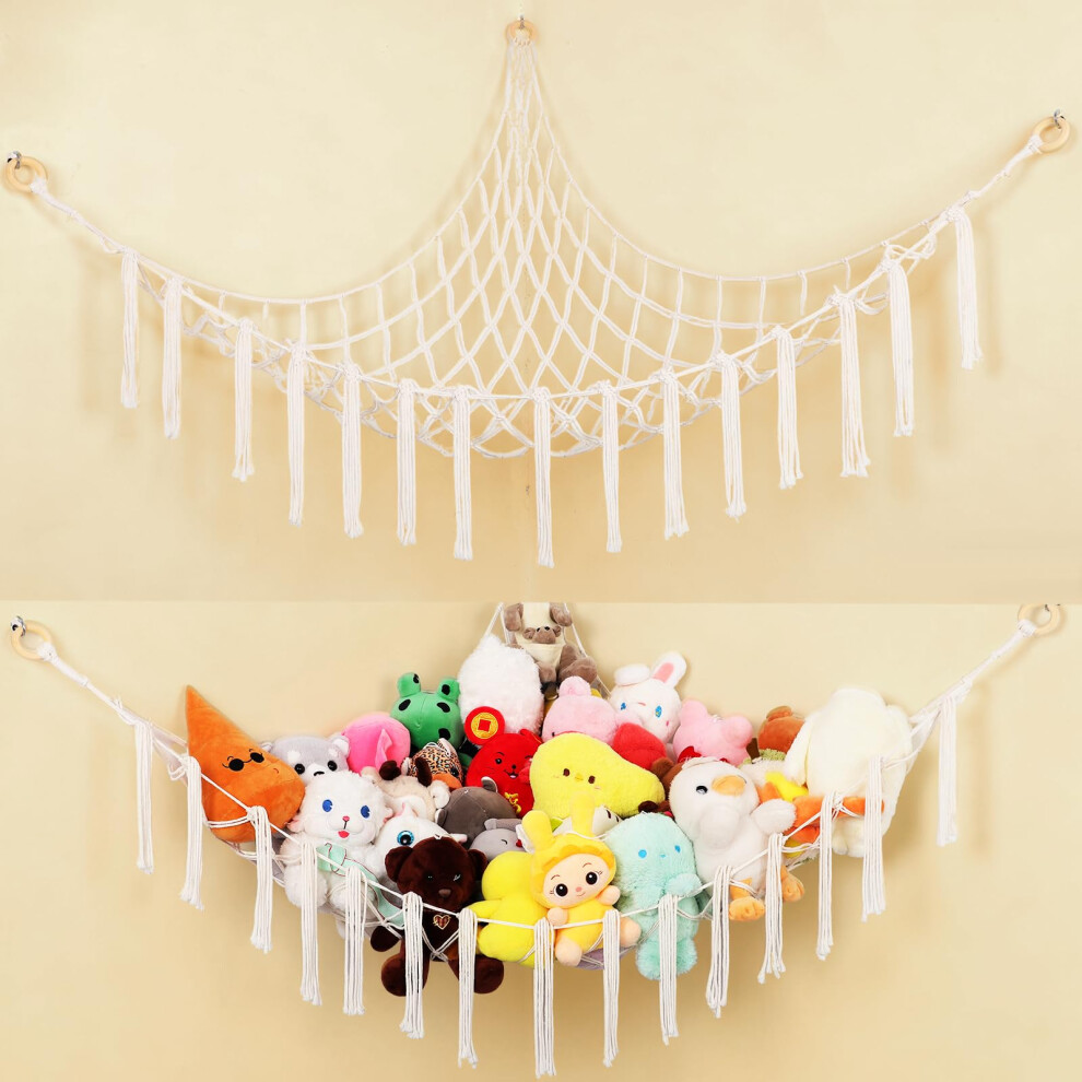 Toy Hammock For Stuffed Animals, 51"*51"*69" Soft Cuddly Plush Toys Macrame Net, Corner Hanging Organizer For Nursery Decor Dntorx