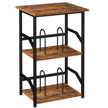 LOAKEKEL Record Player Stand, 3-Tier Bedside Table with Extra-Large Desktop, Side Table Hold Up to 200 Albums, Vinyl Record Storage for Player,