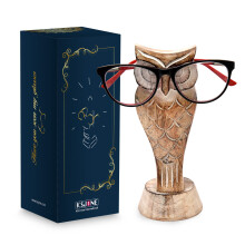 KSJONE Gift Packaged Unique Owl Spectacle Holder Wooden Eye glasses Stand Handmade Gift for Women and Men Home Office Gift for Teacher Him Her Mom Dad