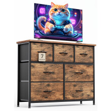 CAIYUN Chest of Drawers for Bedroom with 7 Drawers, Fabric Storage Drawer, Tall Brown Hallway Storage Unit