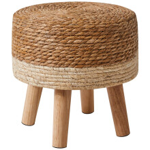 YMYNY Footstool Natural Seagrass Hand Weave Pouffe, Foot Stool Ottoman, Padded Foot Rest with Non-Skid Pine Legs, Wooden Sofa Stools, for Living Room,