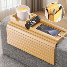 Sofa Arm Tray, Foldable Anti-Slip Wooden Couch Armrest Tray with Side Storage Pocket and Phone Holder, Square Sofa Armrest Table for Drinks, Snack,