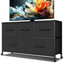 MYGIIVOVO Chest of Drawers, Dresser for Bedroom with 5 Fabric Drawers, TV Stand with 4 Castors, Storage Organizer Unit for Living Room Kids Room