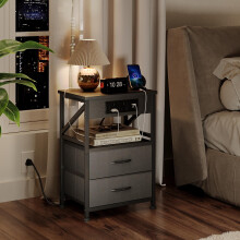 Flrrtenv Bedside Table with Power Strip, Bedside Cabinet with 2 Drawers, Bed Side Table for Bedroom, Night Stand, 2 AC Outlets, & 2 USB Ports, Side