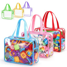 6 Pcs Clear Toy Storage Bags with Handle, Waterproof PVC Organisers with Double Zipper, Travel Container Pouch for Lego Bricks, Building Blocks, Cars,