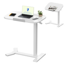 FLEXISPOT Standing Desk Height Adjustable Overbed Desk Coffee Table with Cup Holder Sit Stand Up Stable Steel, 60 * 40cm (White + White)