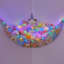 MHJY Toy Hammock for Stuffed Animals Soft Toy Storage Net with LED Light, Cuddly Toys Organizer Holder Large Corner Hanging Net Plush Macrame Kids