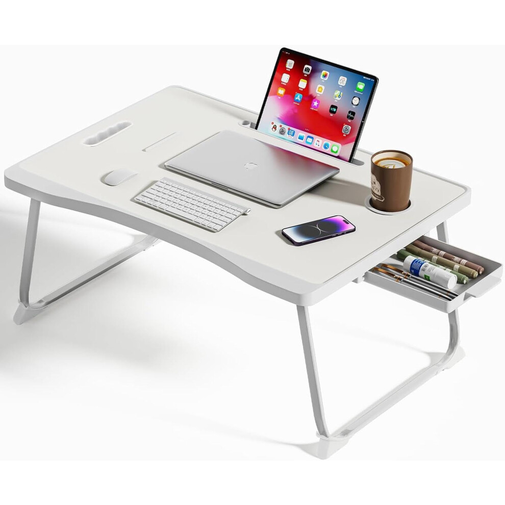 Btggg Laptop Bed Table, Portable Lap Bed Desk With Handle, Foldable Computer Bed Table With Cup Slot & Side Drawer, Notebook Stand Breakfast Bed Tray 5051222811047
