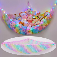MHJY Toy Hammock for Stuffed Animals Soft Toy Storage Net with LED Light, Cuddly Toys Organizer Holder Large Corner Hanging Net Plush Macrame Kids