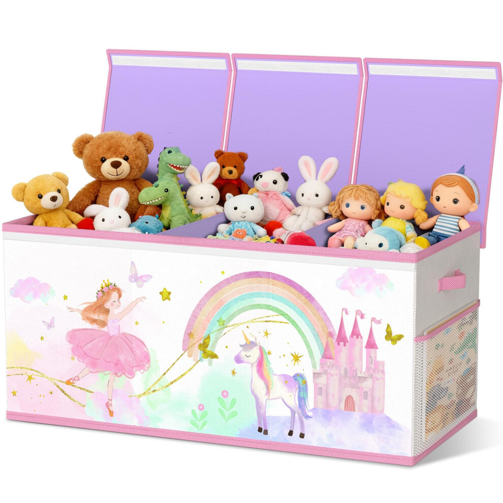 Veronly Extra Large Toy Storage Box For Girls Boys - Collapsible Toy Chest Organiser For Kids,Toy Bin Container With Lid For