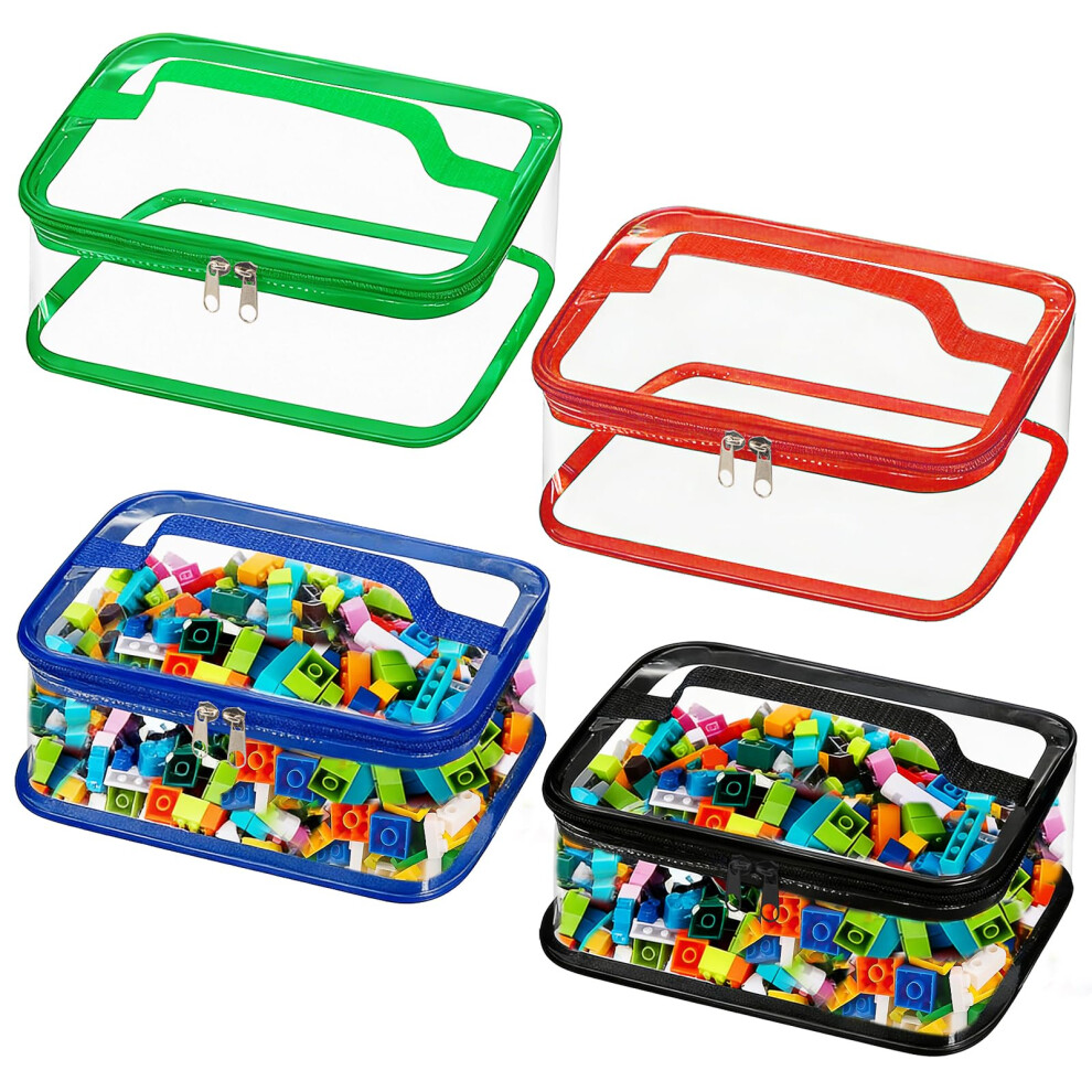 Emwel 4 Pcs Toy Storage Bags-Clear Pvc Organizing Bags Storage For Kids-Zippered Toy Container With Handle -Reusable Waterproof Travel Case Pouch For