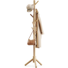 Pipishell Coat Rack Sturdy Wooden Coat Rack Stand, Adjustable Coat Tree, Free Standing Tree Hanger with 4 Sections & 8 Hooks, for