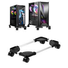 CPU Stand for PC Computer Case Holder Bracket Desktop Mainframe Rack with Brake with 4 Caster Wheels(Black)