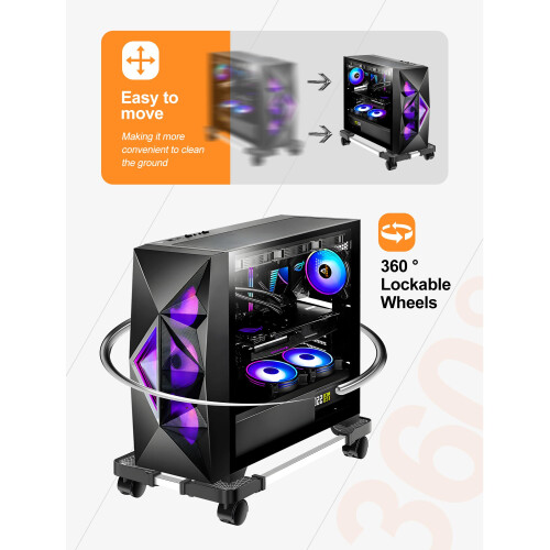 CPU Stand for PC Computer Case Holder Bracket Desktop Mainframe Rack with Brake with 4 Caster Wheels(Black) 2