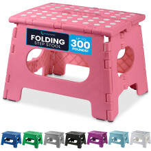 Handy Laundry - Folding Step Stool, Sturdy for Adults, Safe for Kids, Opens Easy with One Flip - Great for Kitchen, Bathroom or Bedroom (Pink - 9