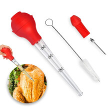 CONGGUAN Turkey Baster Set Silicone Bulb Including Meat Marinade Injector Needle with Barbecue Basting Brush and Cleaning Brush for Turkey Chicken