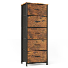 CAIYUN Chest of Drawers, 5 Drawer Tall Dresser, Fabric Dresser for Bedroom Closet Entryway Hallway Nursery Bedside, Storage Organiser Unit, Rustic
