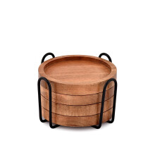 EDHAS Acacia Wood Round Coasters Set of 4 With Iron holder for Drinks, Tabletop Protection for Any Table Type for Bar Kitchen Home Apartment (10.16cm