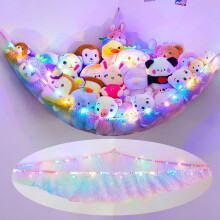MHJY Toy Hammock for Stuffed Animals Soft Toy Storage Net with LED Light, Cuddly Toys Organizer Holder Large Corner Hanging Net Plush Macrame Kids