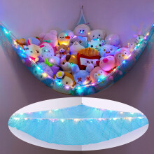 MHJY Toy Hammock for Stuffed Animals Soft Toy Storage Net with LED Light, Cuddly Toys Organizer Holder Large Corner Hanging Net Plush Macrame Kids
