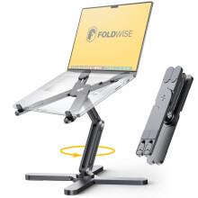 FoldWise X Premium Laptop Stand for Desk - 100% Aluminium, Portable & 360? Rotating - Adjustable Height & Angles Laptop Riser - Sturdy & Foldable