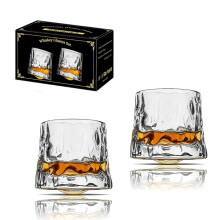 Sthrucrack Whiskey Glasses Rotatable Decompression - Old Fashioned Set of 2 Bar Style Glassware for Bourbon Scotch Rum (2 Pack Hammer Texture,