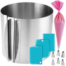 HANFCO? 15cm Adjustable Cake Ring 16-30cm, 11pcs Cake Decorating Kit, Cake Ring Adjustable Round Mould, Cooking Rings Cutter, Stainless Steel Baking