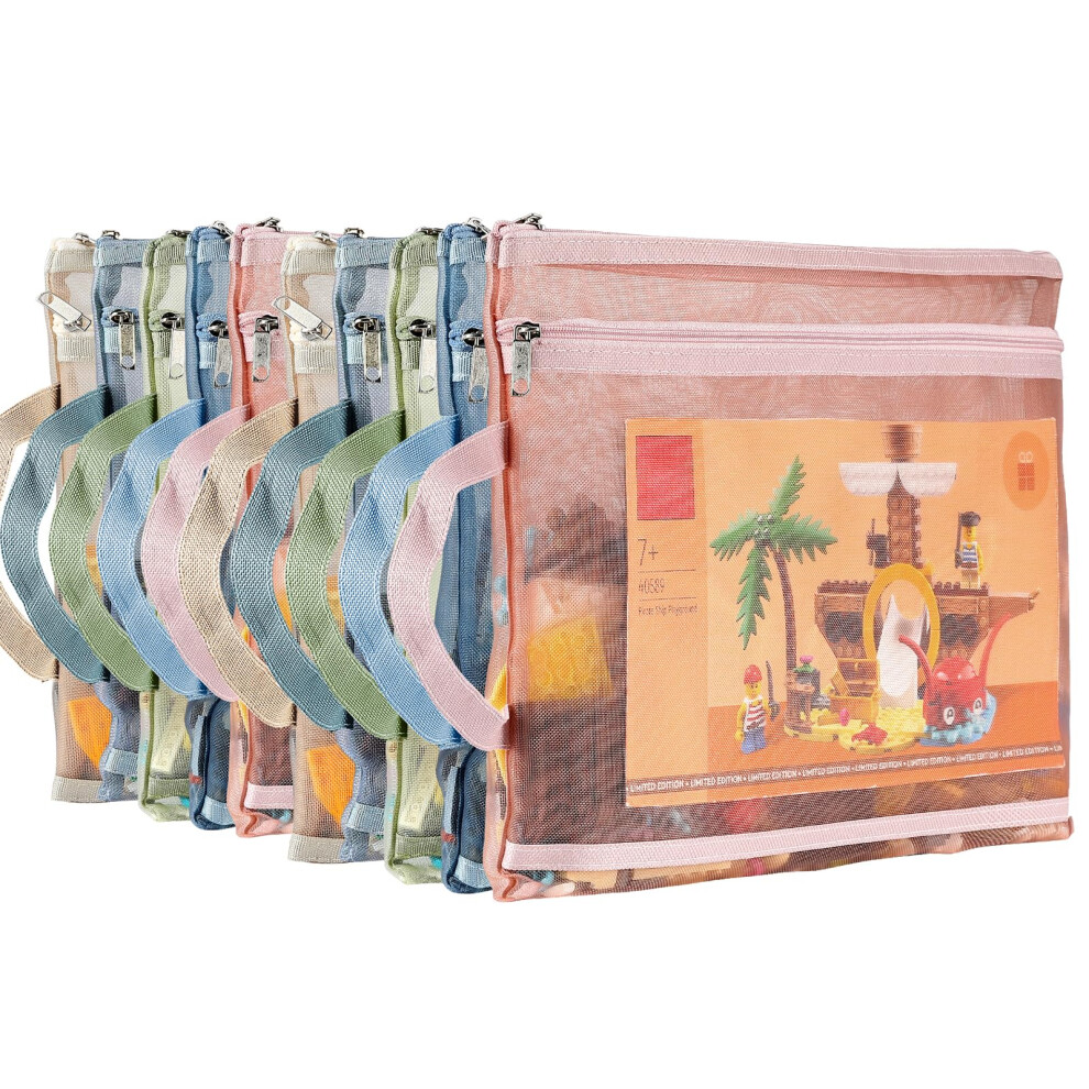 Luweesto Colored Mesh Zipper Pouch Bags, 10Pcs A4 Double-Layer Nylon Puzzle Building Block Sets Toy Storage & Organization, Breathable See Through Zipper Pouch