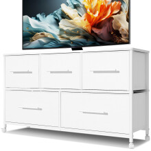 MYGIIVOVO Chest of Drawers, Dresser for Bedroom with 5 Fabric Drawers, TV Stand with 4 Castors, Storage Organizer Unit for Living Room Kids Room