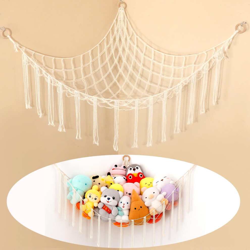 Toy Hammock For Stuffed Animals, 41"*41"*59" Soft Cuddly Plush Toys Macrame Net, Corner Hanging Organizer For Nursery Decor Dntorx