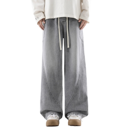 Calça jeans masculina clássica de cinco bolsos, corte regular.
