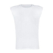 Damen Lockeres, figurbetontes Tanktop aus einfarbiger Baumwolle, ärmellos, Rundhalsausschnitt, Schulterpolster, T-Shirt (weiß), Größe 2XL