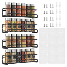 Spice Rack Wall Mounted - 4 Pack Spice Rack for Inside Cupboard With Adhesive Sticker and Screws for Kitchen & Inside Cupboard Spice Jars and