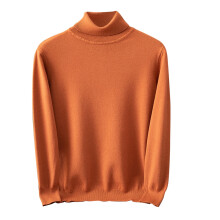 Herrmode Höghalsad tröja Höst Vinter Casual Enfärgad Termisk Varm Stickad Pullover Herrtröjor (Orange, M)