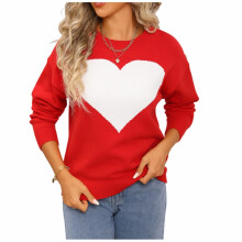 Pull femme à blocs de couleurs et cœurs, joli haut en maille pour Noël et la Saint-Valentin – Blanc/Rose, coupe ample style années 2000, idéal