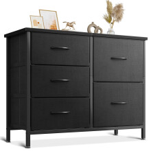 Coleshome Small Chest of Drawers Bedroom with 5 Fabric Drawers, with 2 Large and 3 Small Drawers, Wooden Top, Sturdy Steel Frame, Suitable for Bedroom