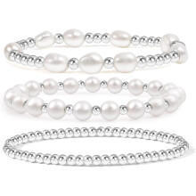 Gold Beaded Bracelets for Women Baroque Pearl Stackable14K Gold Plated Stretch Bead Ball Bracelet Jewelry Gifts