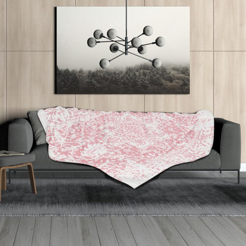 Ροζ & Λευκή Κουβέρτα Φανέλας Boho, 40x50", Μαλακή και Ελαφριά Αζτέκικη Γεωμετρική 2